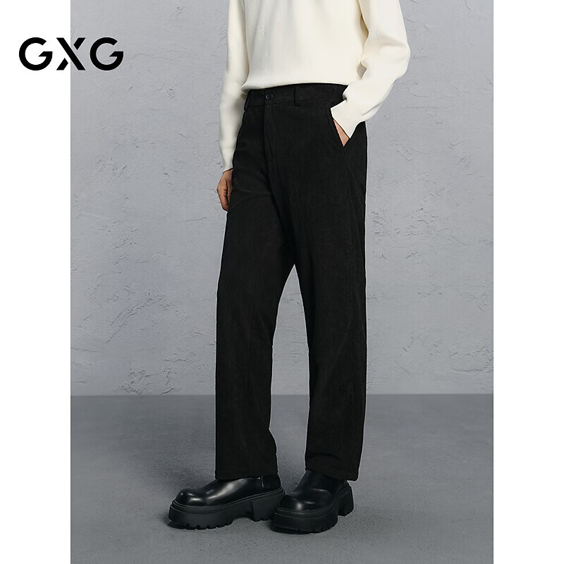 GXG男装 商场同款灯芯绒西裤通勤休闲裤男长裤 黑色 175/L