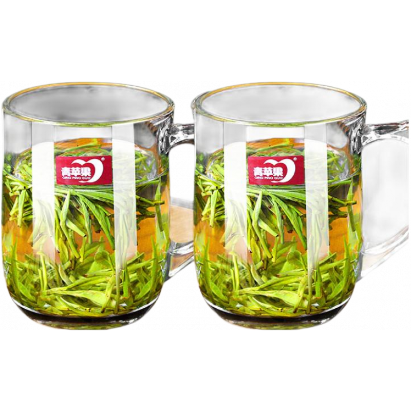 青蘋果耐高溫玻璃杯家用喝水杯子男茶杯透明水杯待客辦公室茶具專用喝茶 【無蓋裝】EZ1029 380ml 2只 .