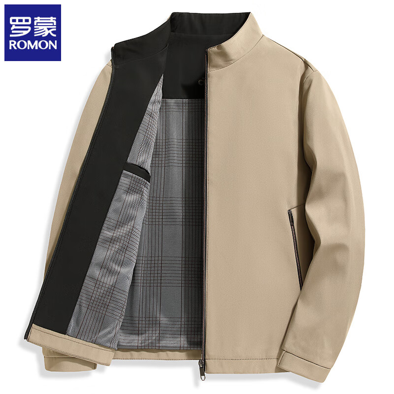 罗蒙(ROMON)立领夹克外套男士2026春季款商务休闲百搭宽松中年爸爸装上衣 黑色 XL (建议体重135-150斤)