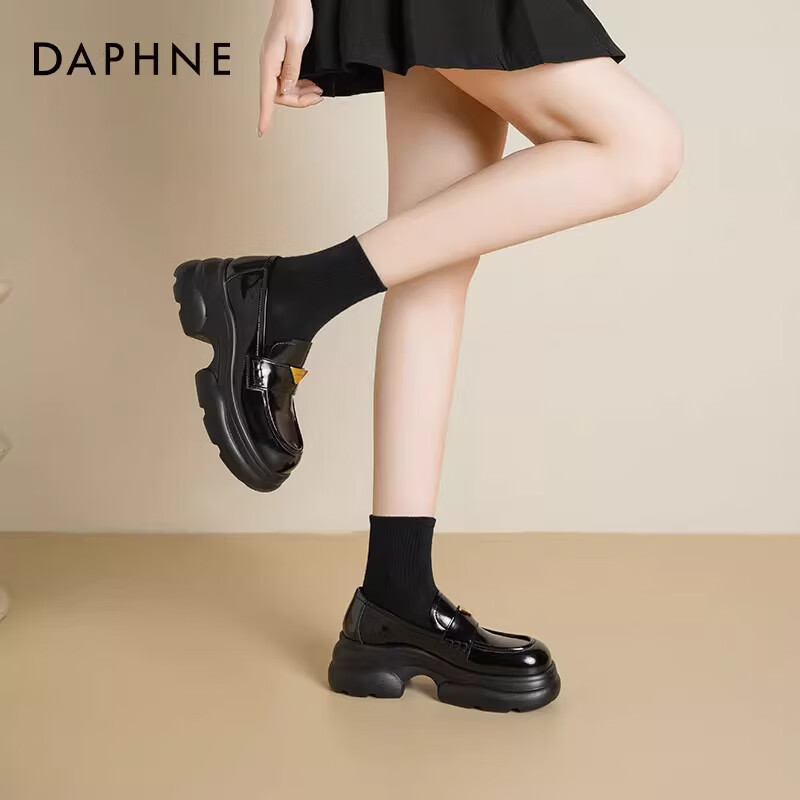 达芙妮厚底乐福鞋女2025新款秋季增高百搭单鞋女复古英伦风jk小皮鞋女ZJ 黑色  【6.5CM厚底】 40