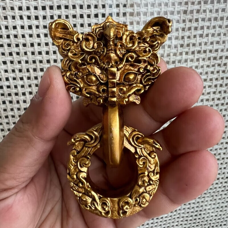 接运猫河北博物院透雕龙凤纹铜铺首立体版冰箱贴树脂小号文创博物馆饰品 绿色