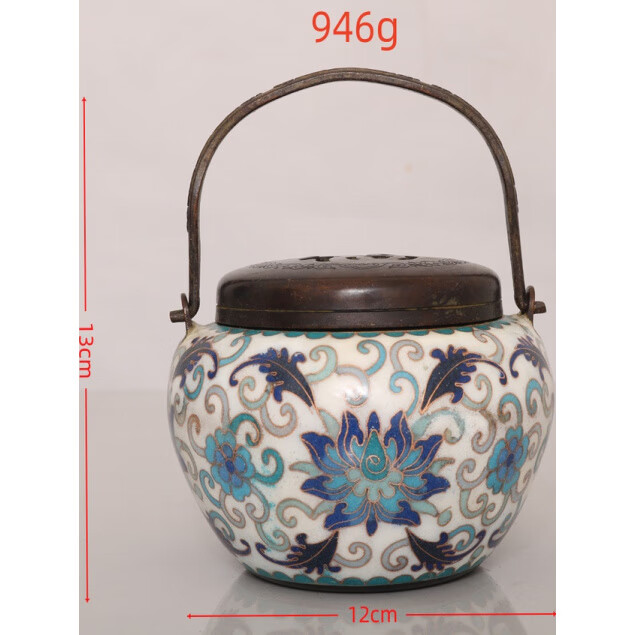 铜暖手炉球形火铳火冲汤婆子复古取暖随身手提木炭仿古香炉礼品 3款景泰蓝重约940克