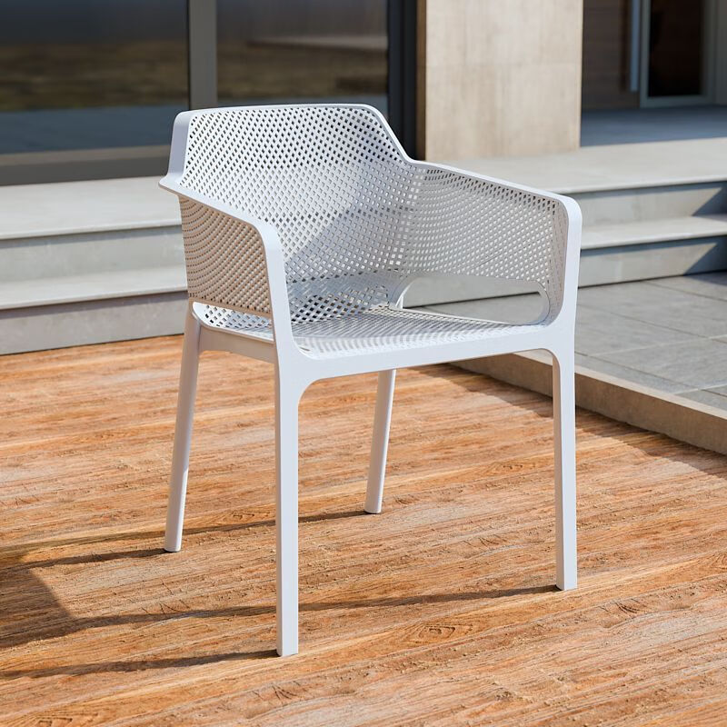 欣慕雅塑料户外桌椅庭院花园仿藤椅防水防潮室外休闲露台桌椅室内餐椅 白色【承重500斤】-抗压防水防晒-净重9斤