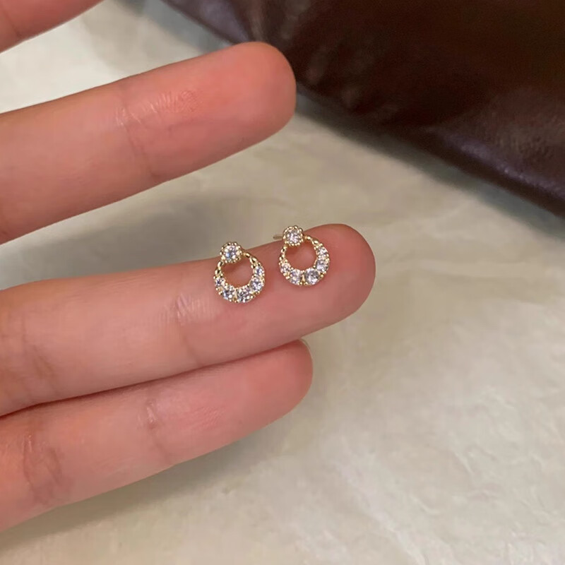 花饰庄园法式轻奢通勤锆石耳钉女小众设计感圆圈耳饰日韩小巧配饰 圆圈耳钉(铜镀金色)