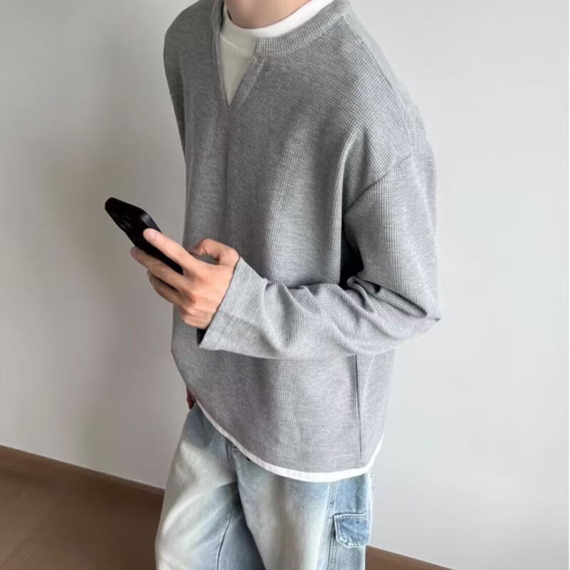 潮思汇美式休闲假两件青少年卫衣男潮流双层领设计感卫衣套头T恤上衣男 WY427黑色 M