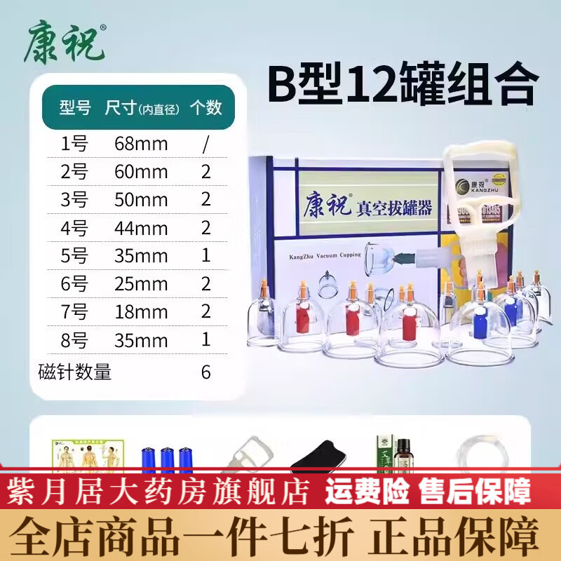康祝家用電動(dòng)真空拔罐器抽氣式中醫(yī)美容院專用祛濕工具拔火罐 【】12罐家用套裝(帶刮痧油刮痧板穴位圖)