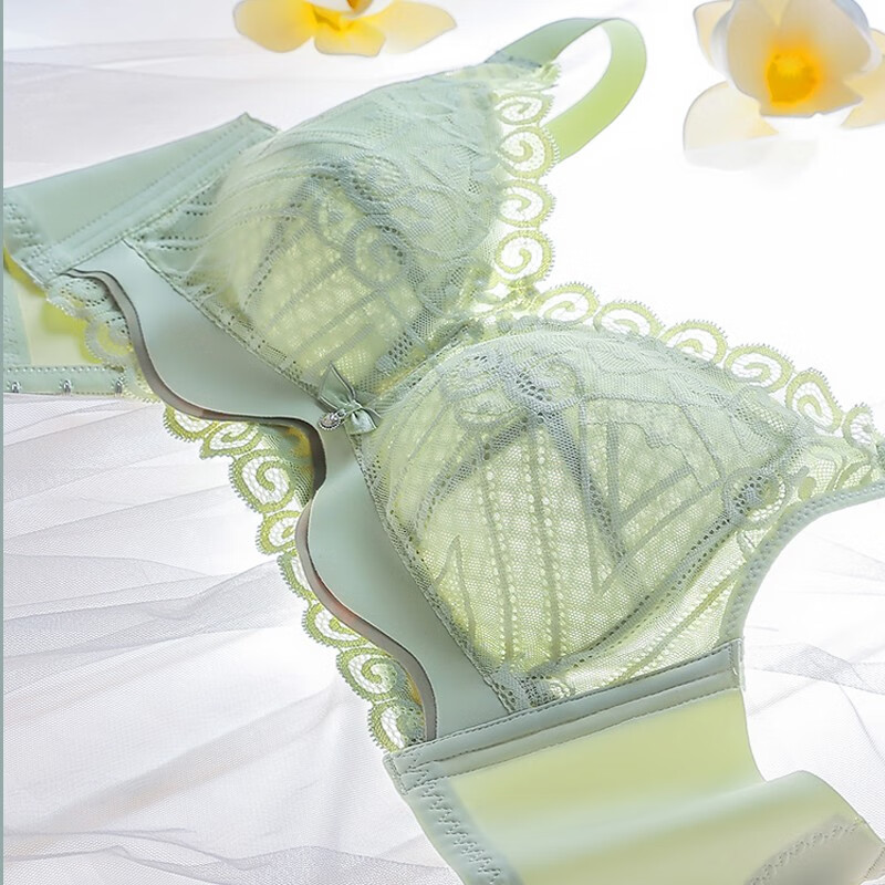 无钢圈聚拢薄款胸罩夏季大胸显小全罩杯收副乳防下垂 草绿色 38c/85c