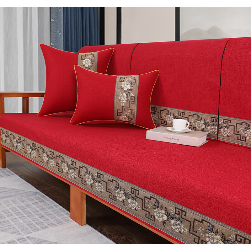 荃姝棉麻沙发垫中式沙发罩盖布巾感防滑沙发巾四季 国色天香-棉麻-红色 110cm*240cm 京东折扣/优惠券