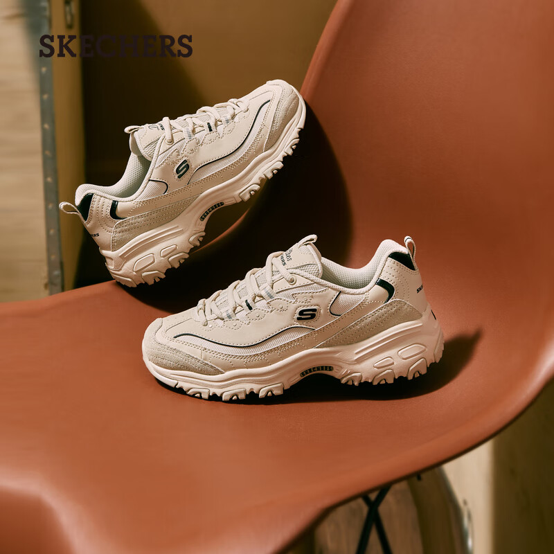 斯凯奇（Skechers）摩卡熊1代丨莫兰迪浅色运动鞋女鞋休闲老爹鞋子百搭熊猫鞋 自然色/黑色/NTBK 36
