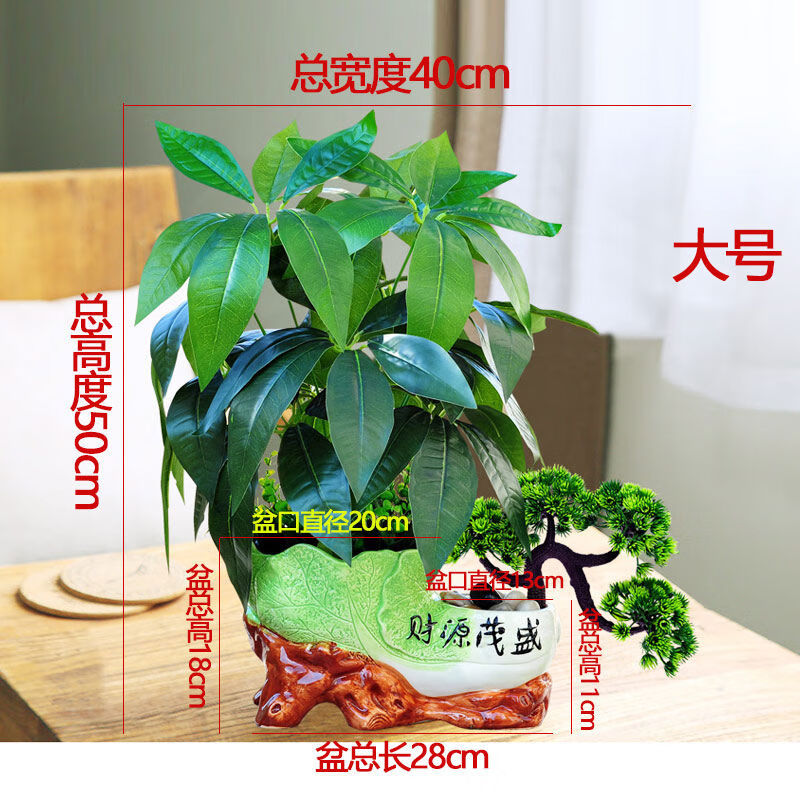 喜萊卡（xilaika）喜萊卡花盆景大號發(fā)財樹(shù)花假花裝飾 白菜盆發(fā)財樹(shù)盆景大號