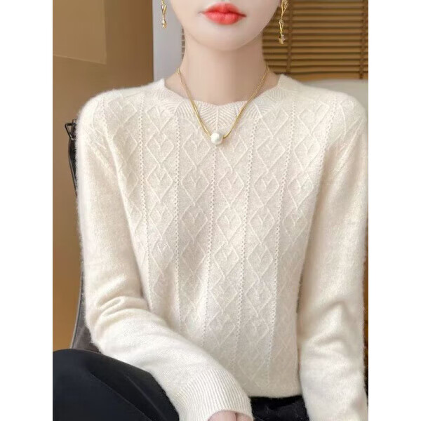 鄂尔多斯市羊绒衫女秋冬新款圆领低领套头宽松毛衣针织羊毛衫外穿 南瓜色 4XL 152-165斤