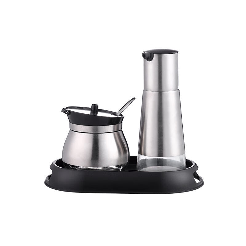 好帮手醋壶油瓶辣椒罐套装餐厅专用商用调料瓶罐酱油醋瓶罐子 260ml罐不锈钢+230ml瓶不锈钢+托 3件套