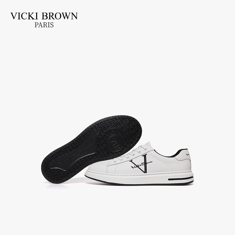 未毕（VICKI BROWN）法国品牌VB男鞋【冠军系列】简约潮流板鞋轻奢刺绣舒适防滑休闲鞋 白黑色 41