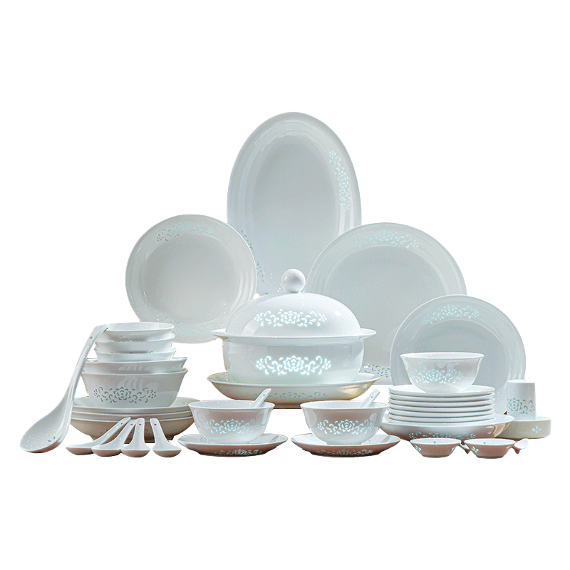 洛威景德鎮(zhèn)玲瓏白瓷餐具套裝家用2025新款中式陶瓷碗盤碗碟喬遷送禮