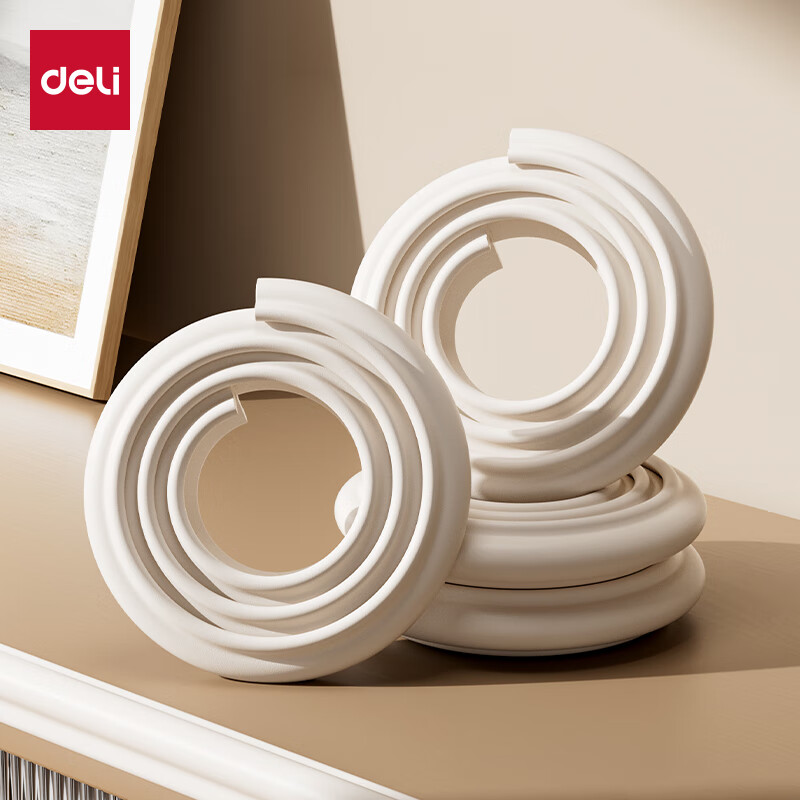 得力（deli）双面胶 防撞条宝宝婴幼儿防磕碰防护条免贴胶加宽加厚米色L型2米 JF130