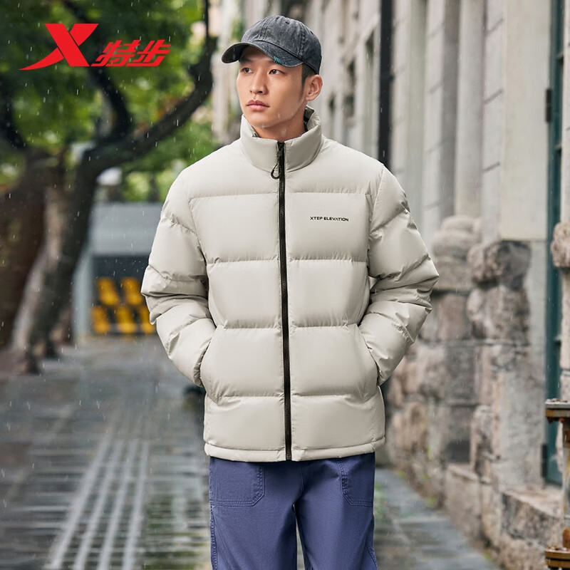 特步【门店同款】羽绒服男子秋冬保暖加绒加厚户外运动简约百搭