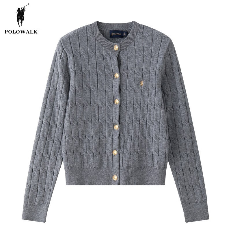 POLOWALK针织衫女打底衫内搭春秋款绞花针织开衫春装外套韩系女装毛衣夹 花灰色 【AM8W53580113】 XL (170)