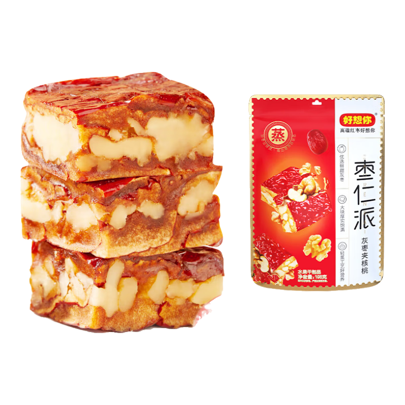 好想你_枣仁派 枣夹核桃蜜饯果干红枣大枣健康零食坚果能量棒休闲零食 灰枣枣仁派260g*2袋