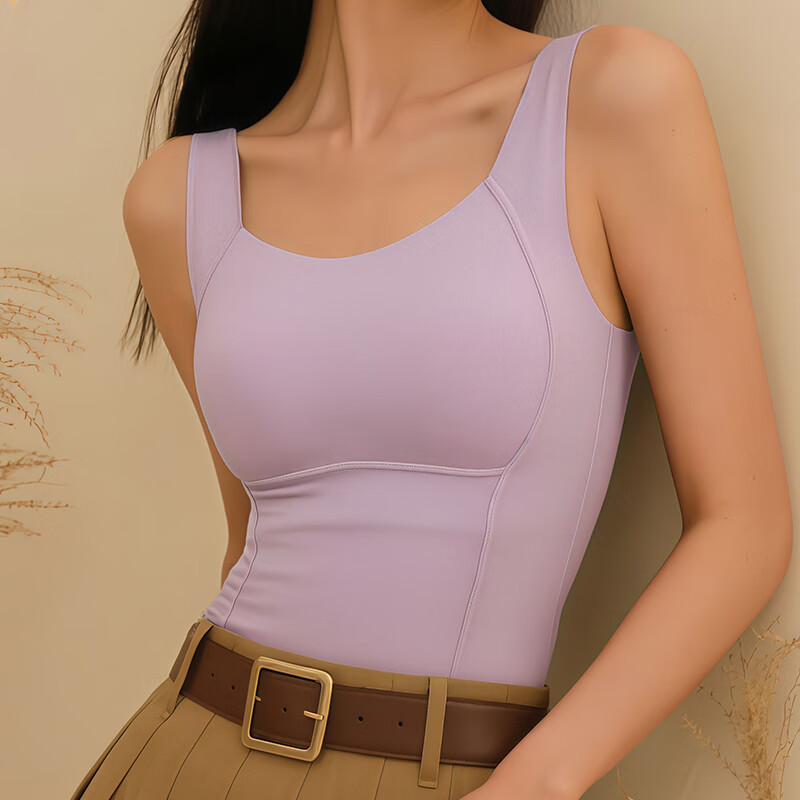 古今（GUJIN）保暖背心女内搭带胸垫秋冬高级感短款打底无痕遮肚子可外穿修身 浅紫 （无感软支撑） L 【推荐50-57.5kg】