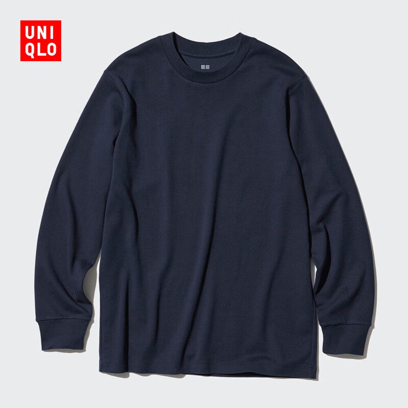 优衣库男女装柔软圆领T恤长袖纯色纯棉休闲上衣打底469940 460319 469940/69藏青色 XS