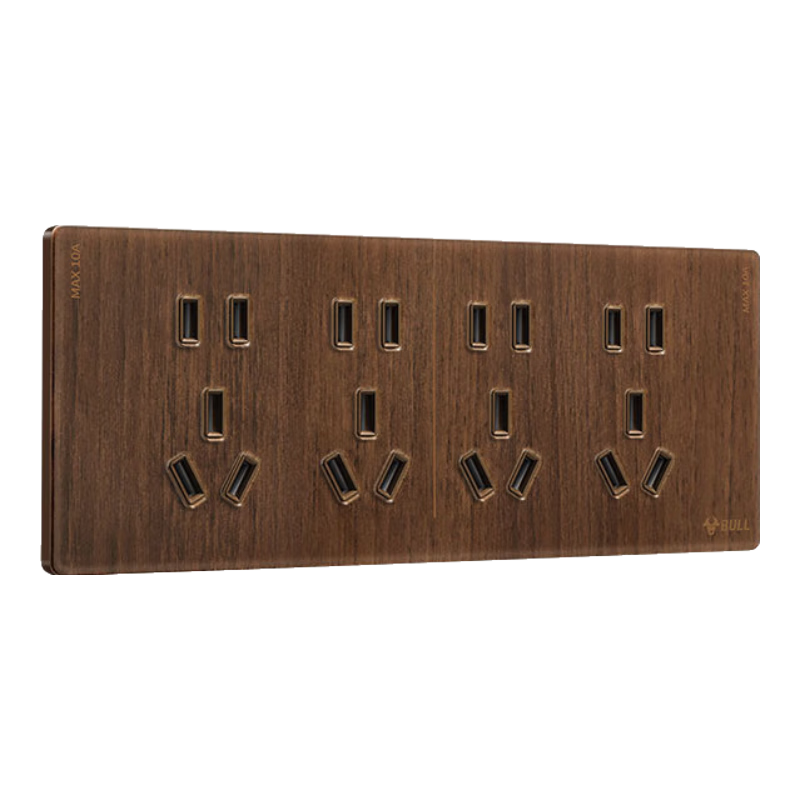 公牛（BULL）复古开关插座亚克力超薄面板木纹拨杆中古风超薄G70胡桃木色 【二十孔10A】插座