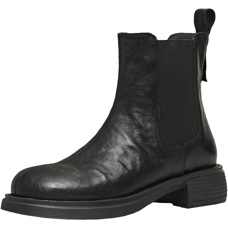 天美意短靴加绒女切尔西靴保暖女靴子 黑色-【羊皮手抓纹】 39