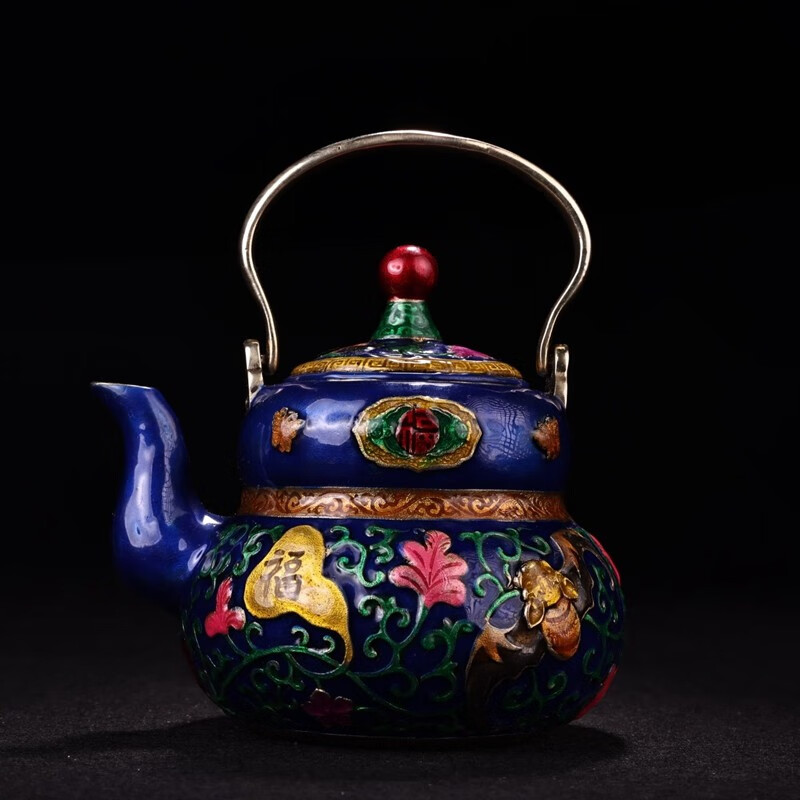铜人艺巷 铜人艺巷全铜景泰蓝葫芦型酒壶手提壶创意收藏装饰工艺品