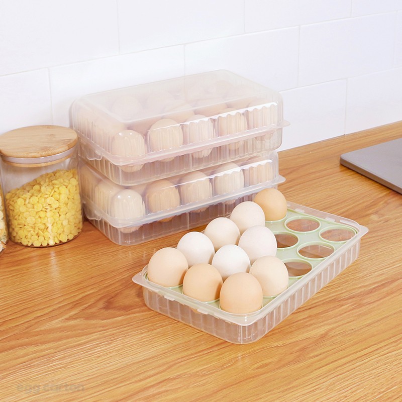 【顺丰发货】竹木本记 鸡蛋盒厨房家用冰箱鸡蛋收纳盒塑料保鲜盒 15格鸡蛋盒绿色