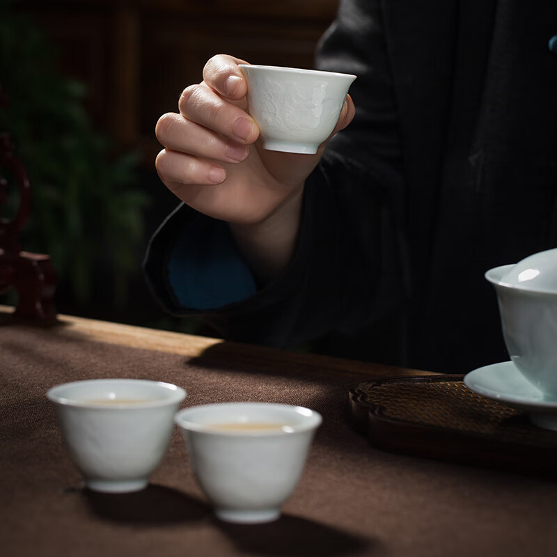 御嘉斋景德镇茶具套装轻奢高档陶瓷团建茶器家用套装伴手礼物定制LOGO 南山悠然头套组（1盖碗1公道4杯）