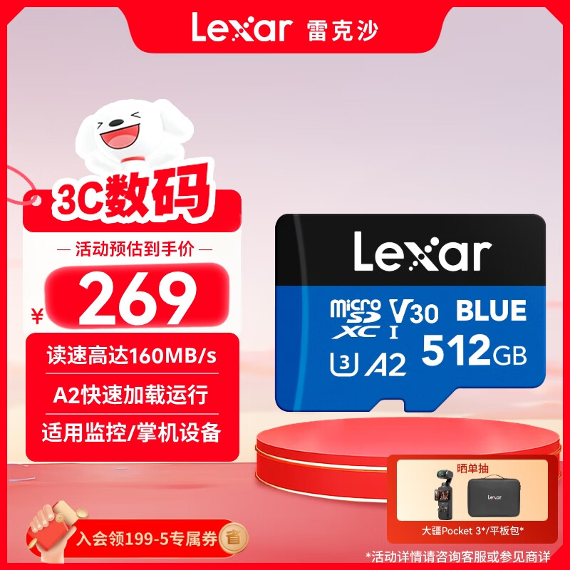 雷克沙（Lexar）512GB TF（MicroSD）存储卡 V30 A2 读160MB/s 游戏机平板行车监控录像内存卡 4K超清拍摄（BLUE）