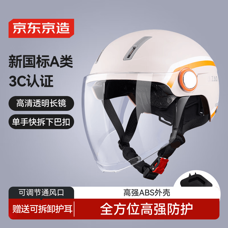 京东京造 TK29电动车头盔双镜片赠护耳【专利盔型】 3C认证新国标四季夏季通用电瓶车头盔米粉色52-60cm