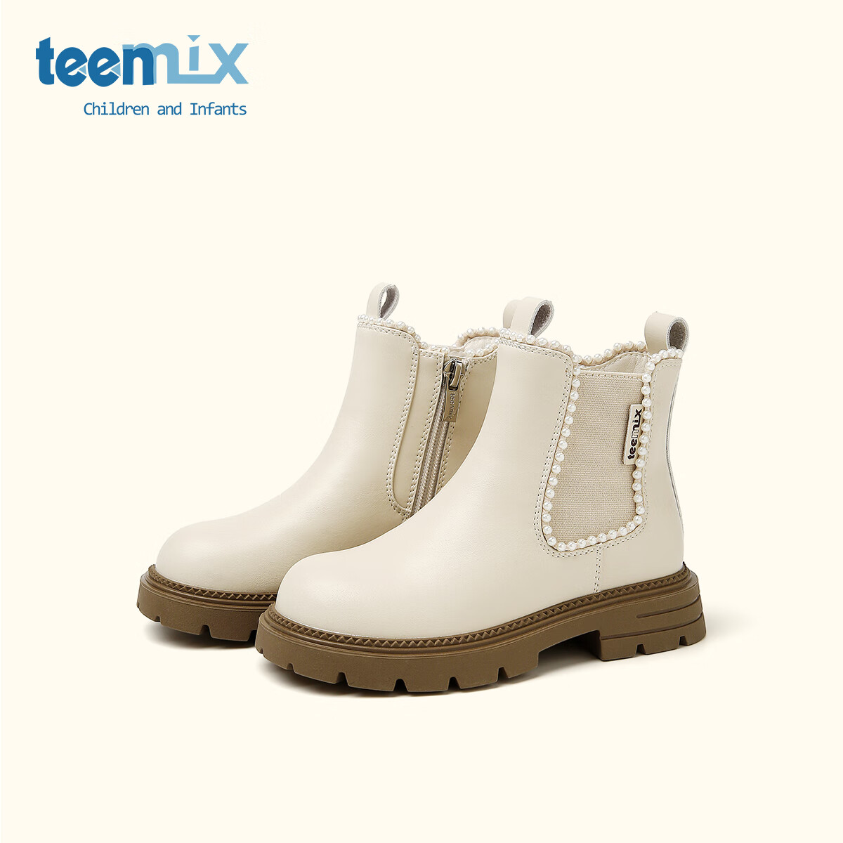 天美意童鞋2025年冬季新款女童时尚公主靴百搭靴子女宝宝厚底短靴