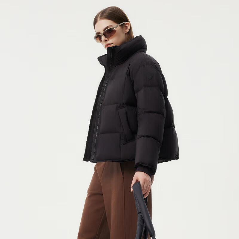 坦博尔小个子穿搭羽绒服女短款立领宽松保暖外套 黑色 M (165)