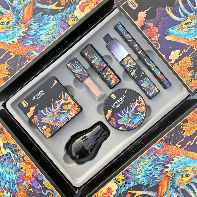 尤莉尤拉（YOULI YOULA）麋鹿彩妆套盒七件套气垫bb霜眼线笔睫毛膏定妆粉口红套装 谜鹿彩妆七件套