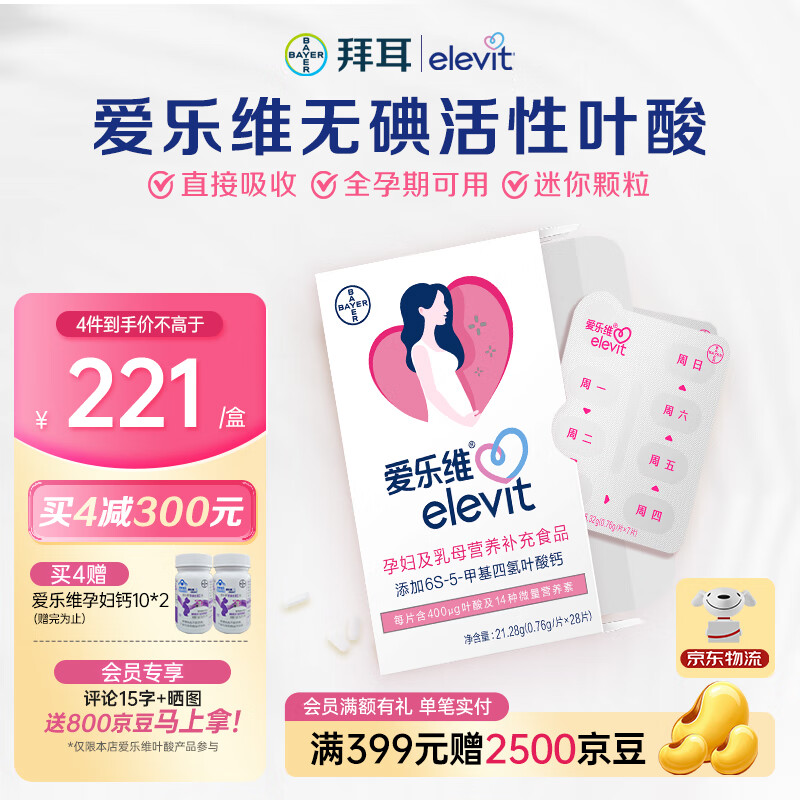 Elevit活性叶酸中国版备孕孕妇复合维生素片28粒备孕哺全期适用无碘配方 【4周量/买4盒减320】哺乳期全孕期可用