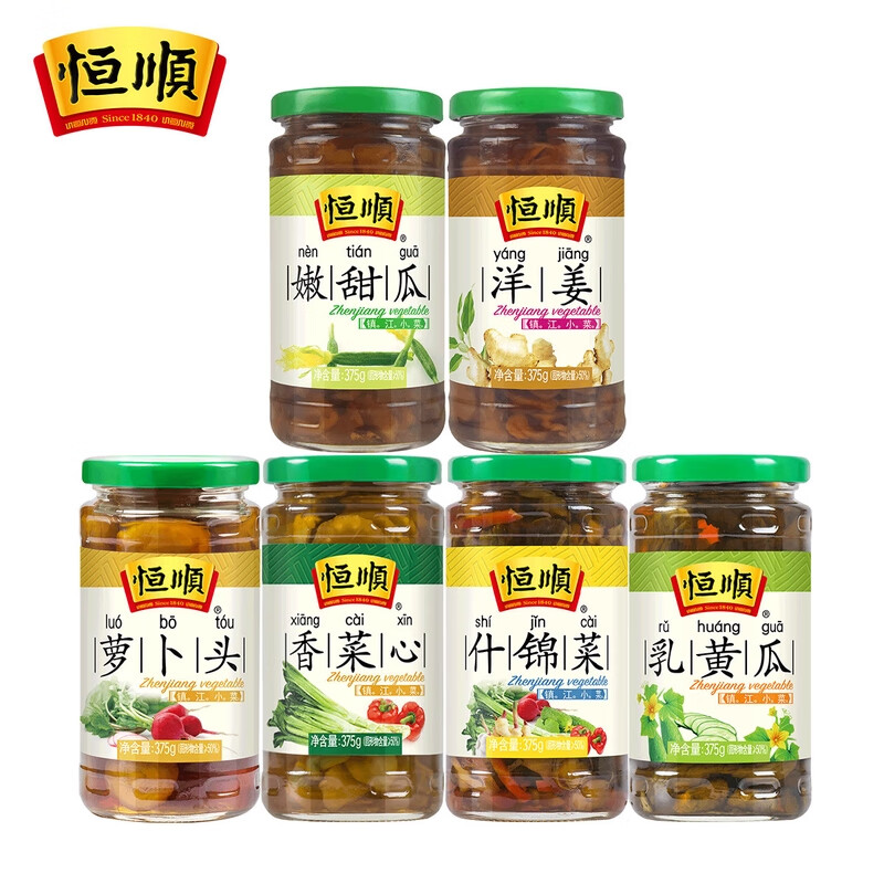 恒顺乳黄瓜萝卜头什锦菜香菜心嫩甜瓜洋姜6瓶酱菜咸菜镇江小菜