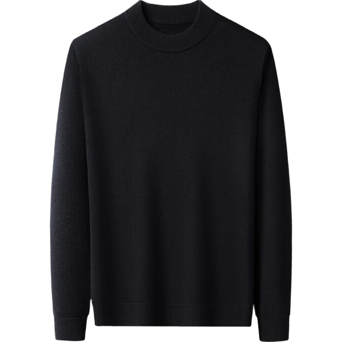 SHANSHAN杉杉纯羊毛衫男士冬新款加厚圆领内搭本命年红毛衣亲肤保暖针织衫 黑色 L /175