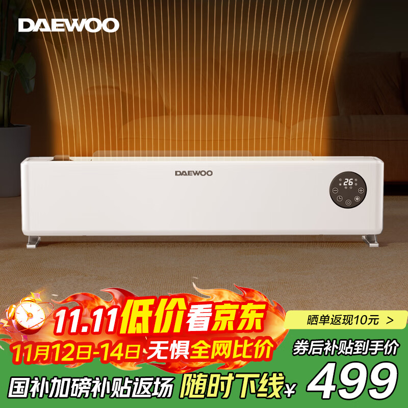 大宇暖风机家用取暖器速热节能踢脚线取暖器卧室大面积取暖升温浴室 AK2210