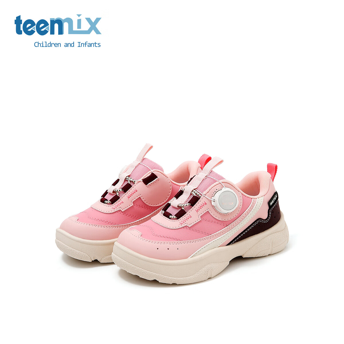 天美意童鞋2025年春秋新款女童百搭防滑户外休闲鞋男童旋扣运动鞋 花丹粉 32