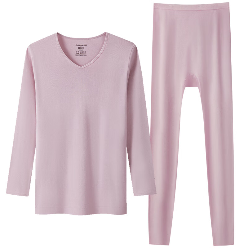 三枪[2件]保暖内衣女100%纯棉V领柔软透罗纹高弹秋衣秋裤秋冬季抗静电 【V领上衣+裤子】浅藕红+浅藕红 L