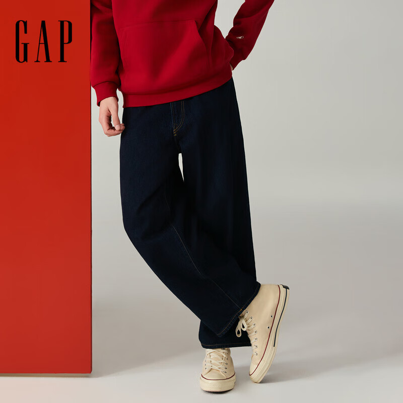 GAP男女装2025秋季新款宽松纯棉水洗牛仔长裤休闲裤美版621916 蓝黑色 34 (175/86A)亚洲码/34X32美码
