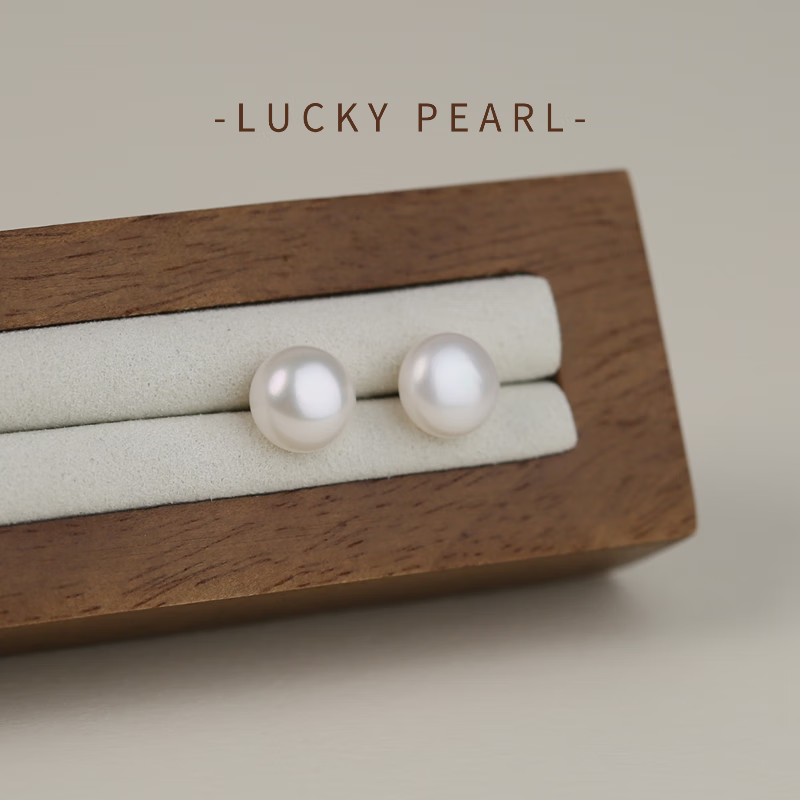 有幸淡水珍珠耳钉S925银扁圆馒头珍珠耳饰简约素钉轻奢高级银耳饰礼物 S925银淡水珍珠5-6mm 馒头形/强光
