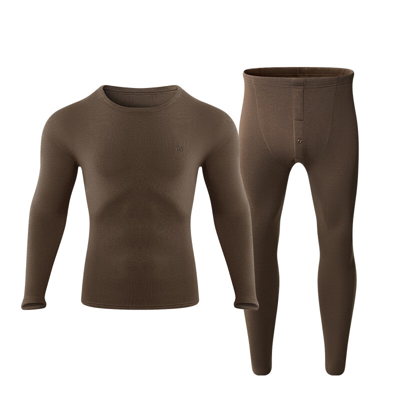 恒源祥品牌保暖内衣男加绒加厚秋衣秋裤男士套装冬季抗寒男款打底 【远红外升温】圆领深灰【加绒加厚】 L 170