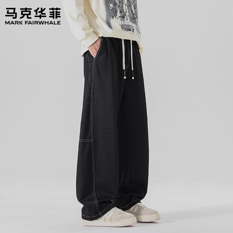马克华菲(MARK FAIRWHALE)美式复古弯刀休闲裤男士2026秋秋新款潮牌明线设计宽松长裤子男装 牛仔蓝色 【秋季新品】 2XL 【建议150-165斤】