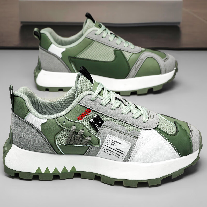 真维斯（Jeanswest）男鞋运动鞋潮流板鞋百搭解构风透气休闲鞋子男阿甘鞋 绿色 39