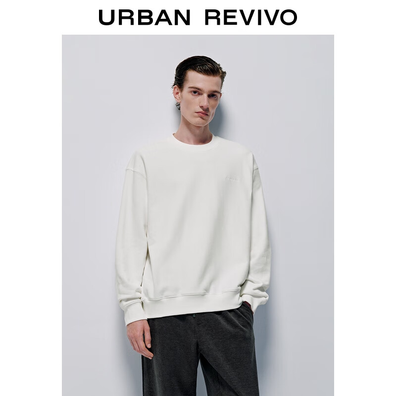 UR2025冬季新款男装简约休闲百搭纯色圆领卫衣UUY450038 本白 M