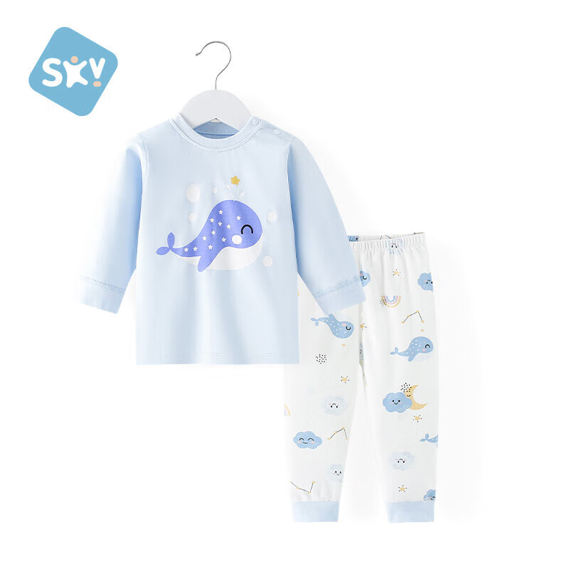 舒贝怡婴儿衣服儿童内衣套装纯棉宝宝睡衣秋款分体家居服秋衣秋裤蓝110