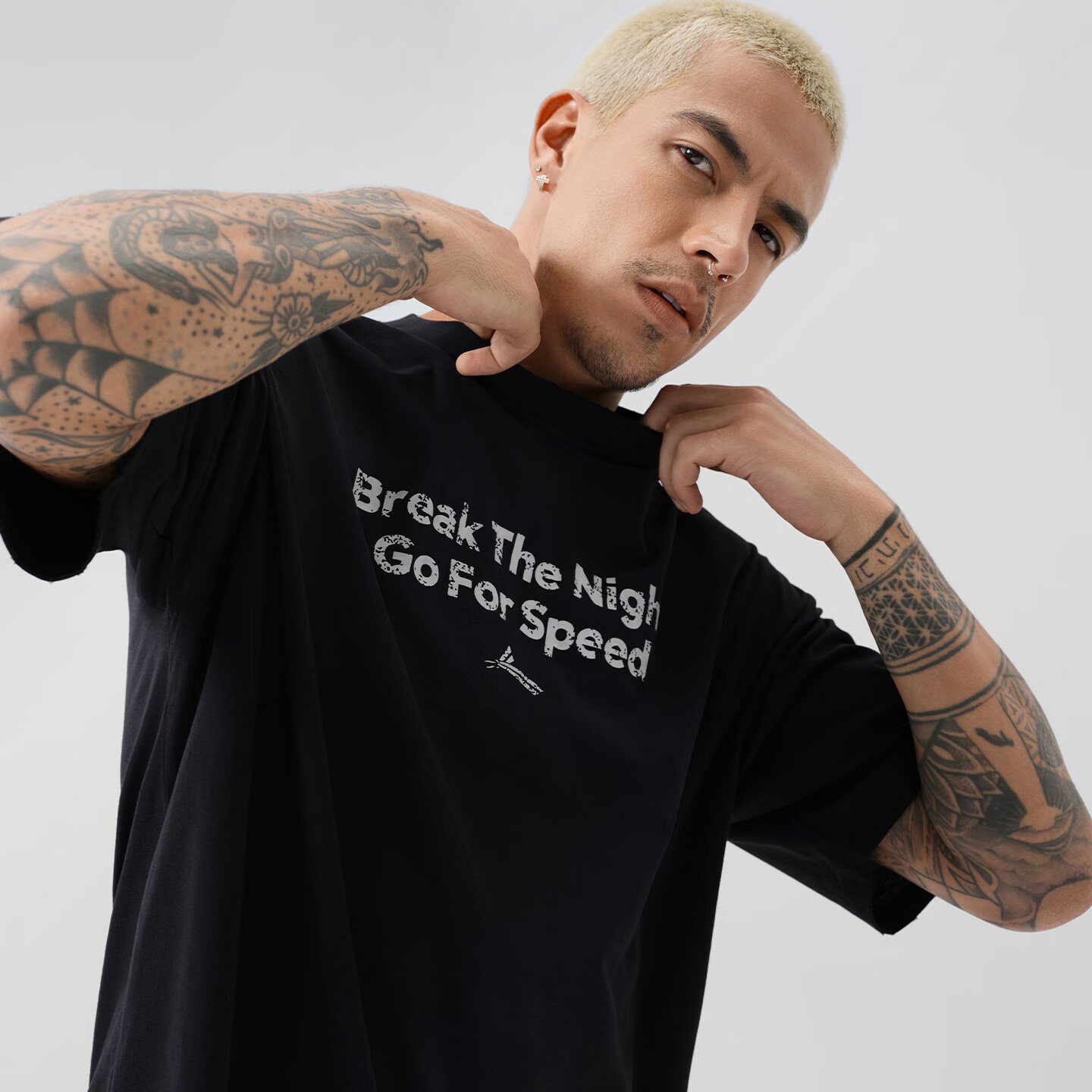 沃兰迪speed系列纯棉圆领短袖T恤休闲运动半袖速干休闲跑步男女透气夏季 黑 S