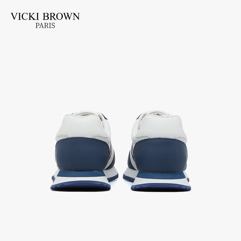 未毕(VICKI BROWN)法国品牌VB男鞋【胜利系列】新款透气网面休闲鞋潮流舒适条纹皮鞋 白蓝 41
