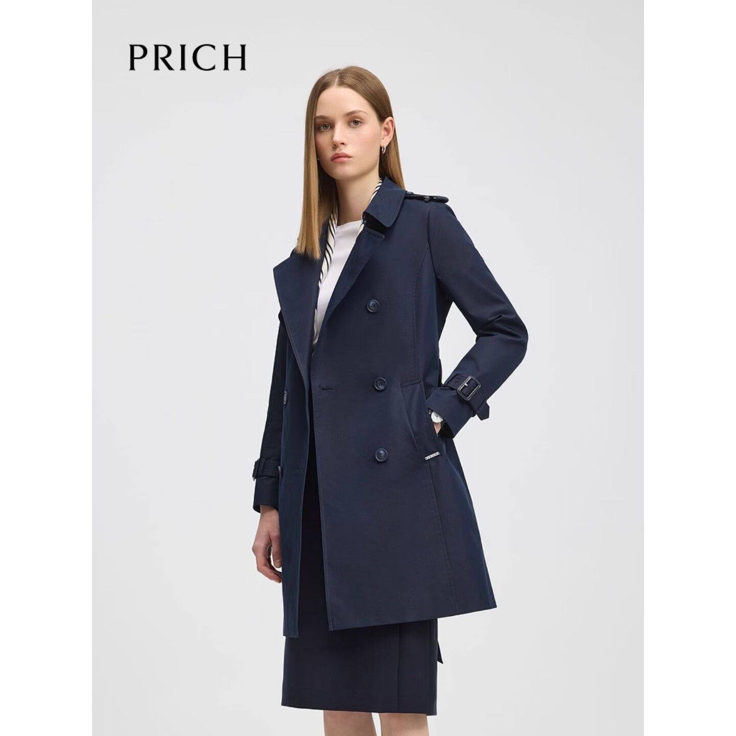 PRICH复古双排扣风衣春夏款斜纹挺括通勤修身轻薄外套 59海军蓝932N M 165